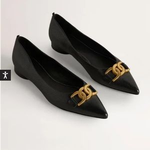Boden Black Gold Buckle Flats (Like New)